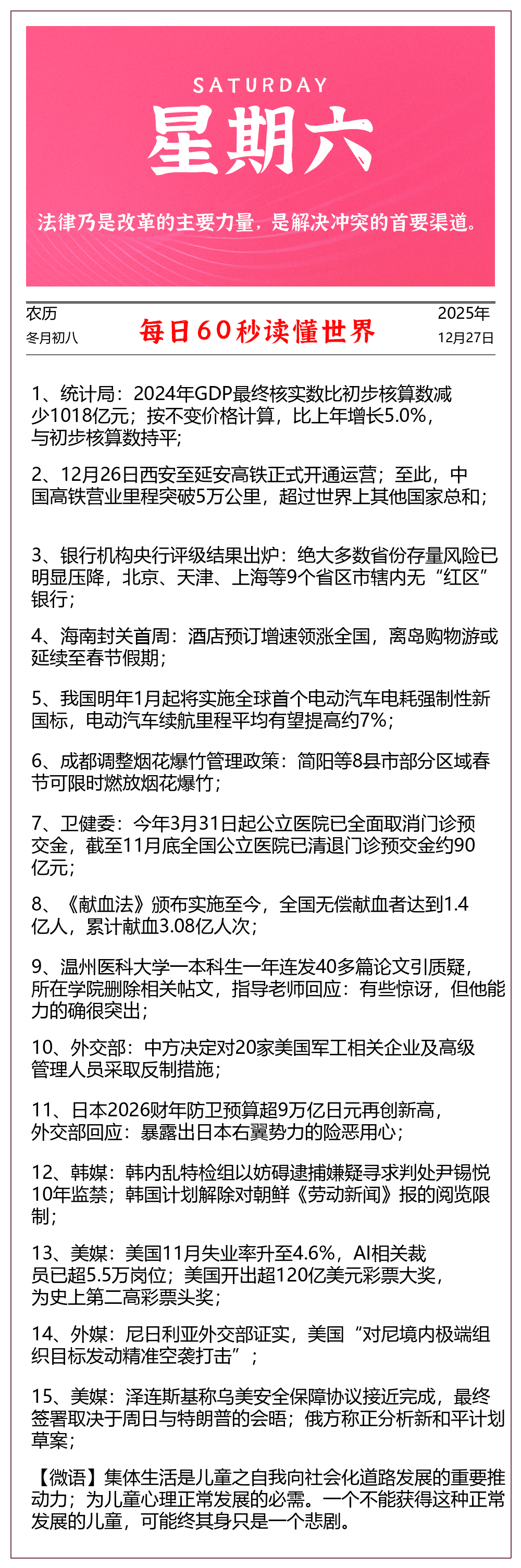 每天60秒读懂世界 2025年12月27日