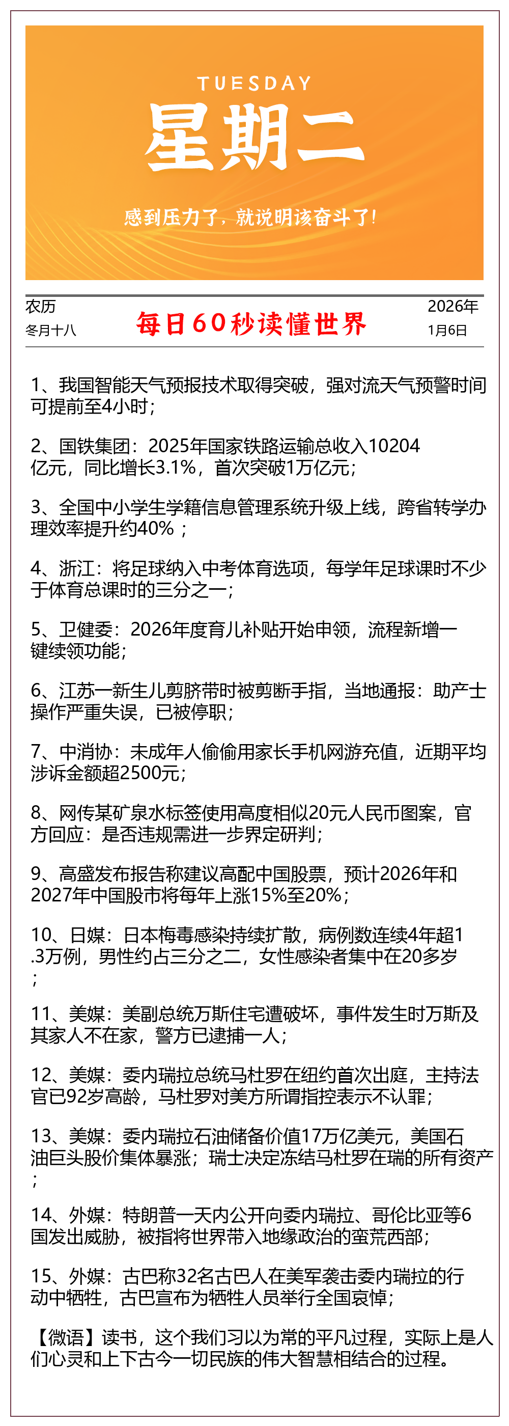 每天60秒读懂世界 2026年01月06日