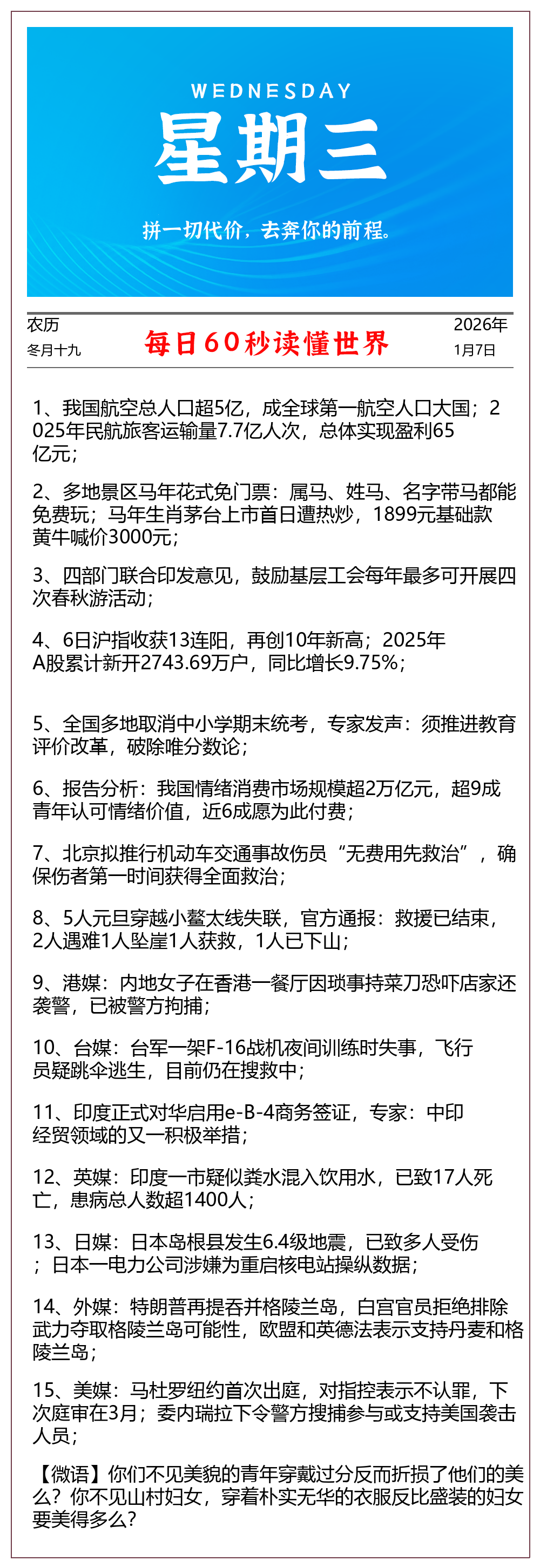 每天60秒读懂世界 2026年01月07日